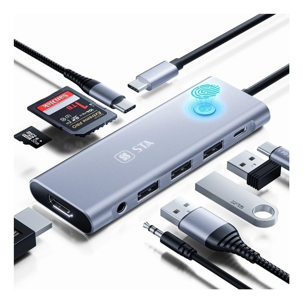 STA USB-C Docking Station‎ Hub HDMI 4K Fingerprint ID SD Card Reader USB 3.0